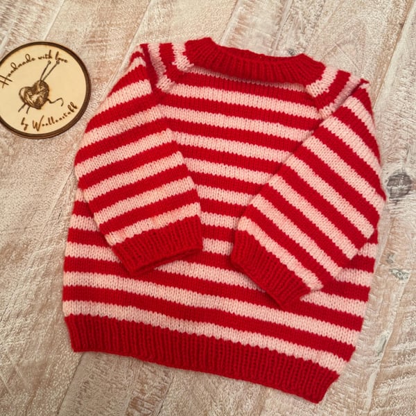Made To Order Handknitted Calendula Striped Baby Jumper 6 sizes. Any colour.