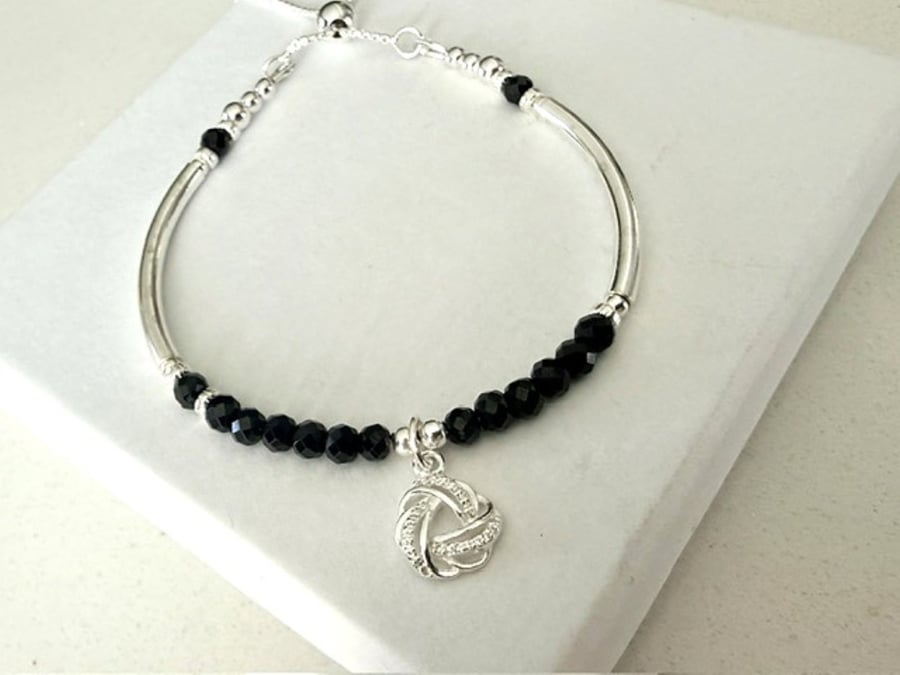 Sterling Silver Black Spinel CZ Celtic Knot Bracelet