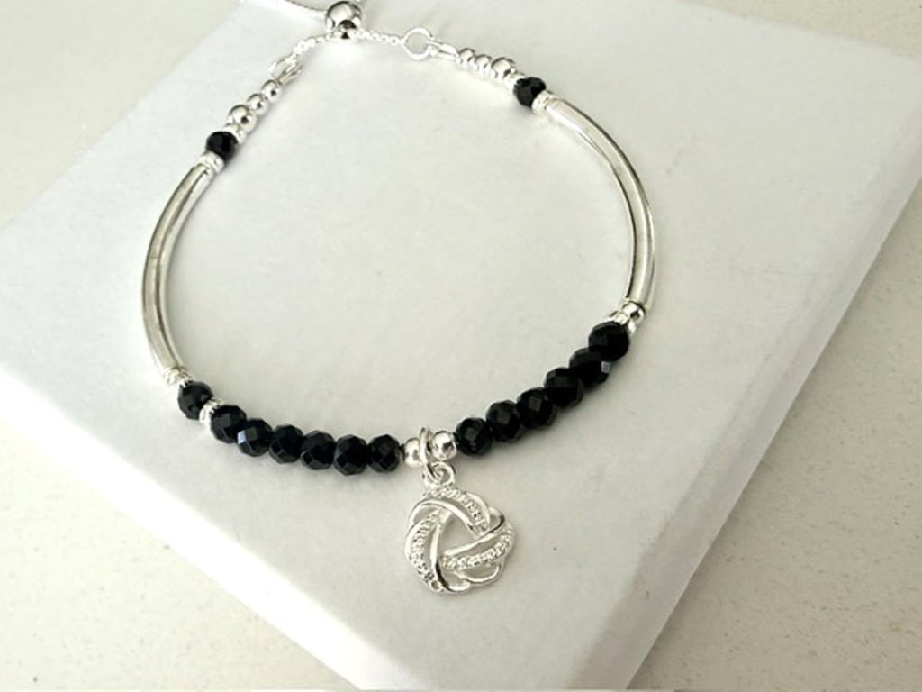 Sterling Silver Black Spinel CZ Celtic Knot Bracelet