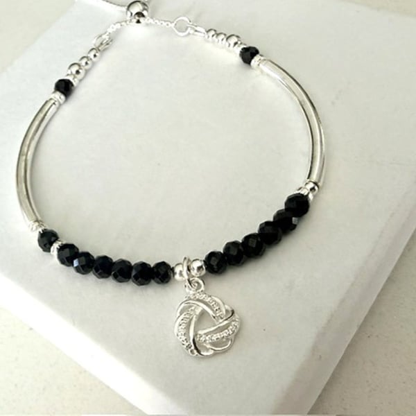 Sterling Silver Black Spinel CZ Celtic Knot Bracelet