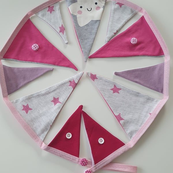 Pretty Pink and Grey Bunting on Baby Pink Binding with Button Detail