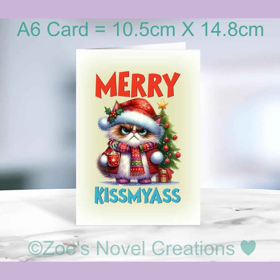 Miserable Moggy Christmas Card - A6 size 10.5cm X 14.8cm