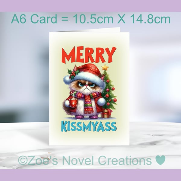 Miserable Moggy Christmas Card - A6 size 10.5cm X 14.8cm