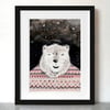 Polar bear art print, Polar bear in Fair Isle jumper A3 Print