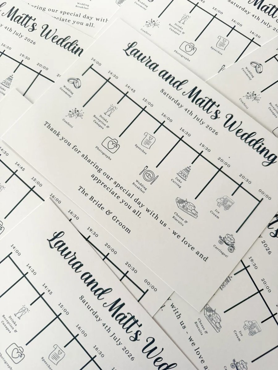 Personalised Wedding Order of the Day Cards - A5 or A6 - Pack of 10