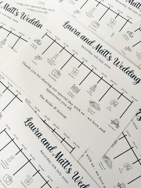 Personalised Wedding Order of the Day Cards - A5 or A6 - Pack of 10