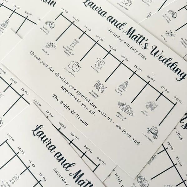 Personalised Wedding Order of the Day Cards - A5 or A6 - Pack of 10