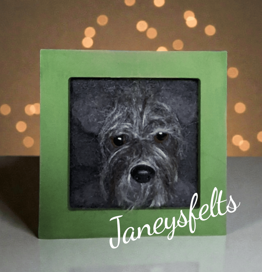 Needle felted dog portrait. 