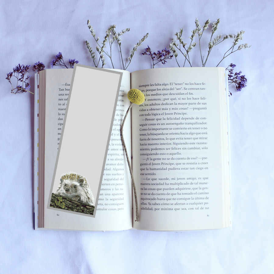 Handmade Hedgehog wildlife Art Bookmark