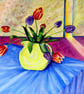 Tulip Flowers in Yellow Jug Still Life OIl Painting