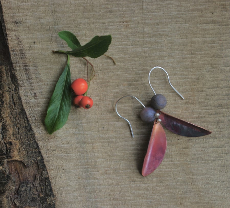 Autumn Leaves and Agate Berry Earrings