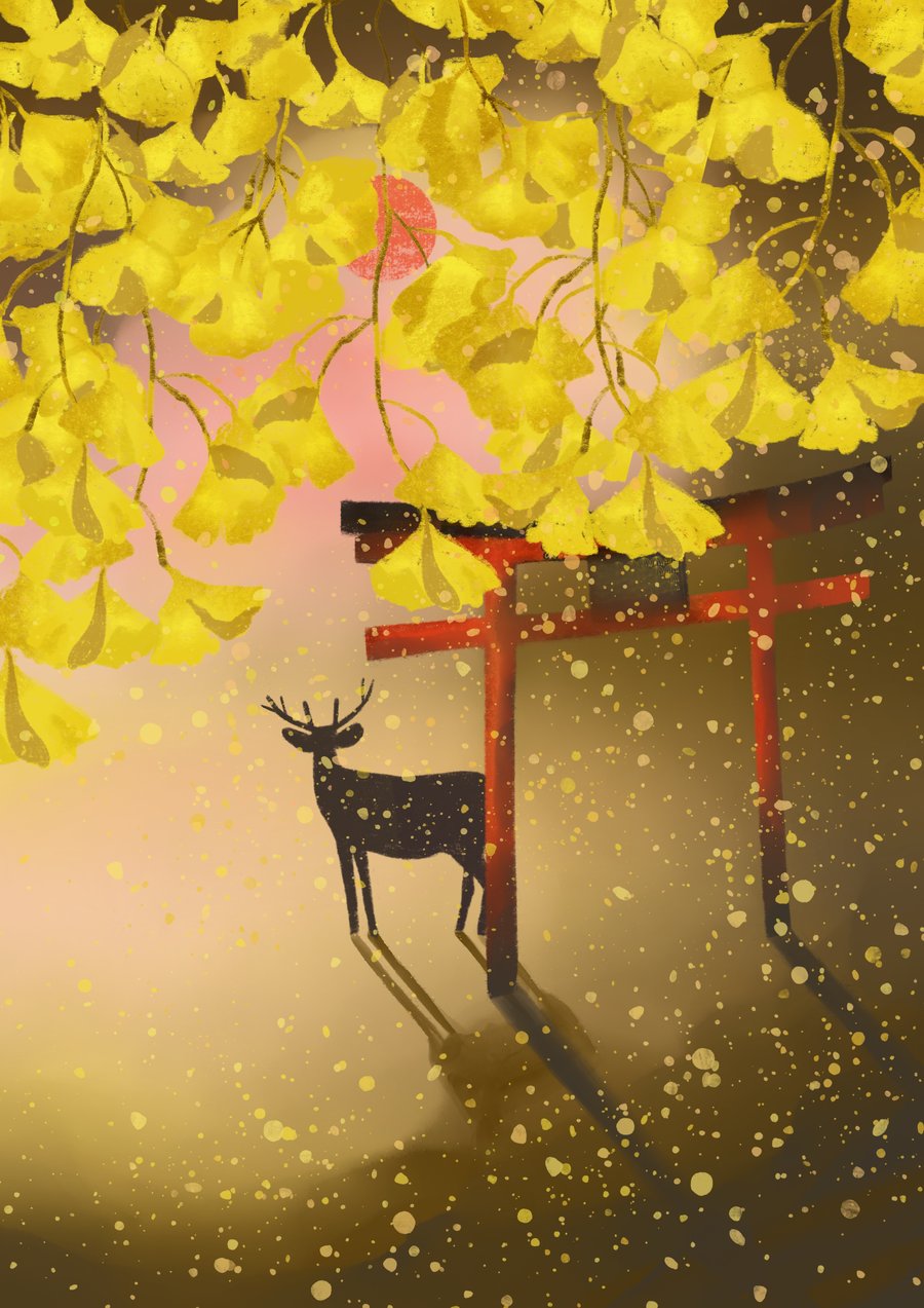 Gingko Leaves, blank greetings card 