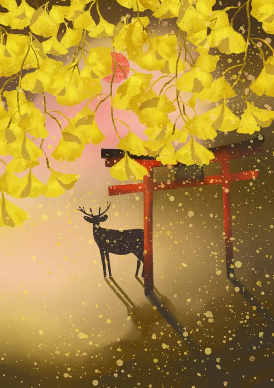 Gingko Leaves, blank greetings card 