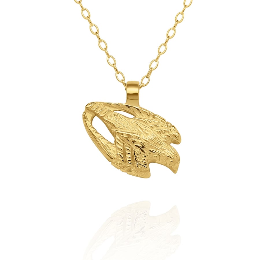 Gold vermeil Falcon charm pendant and chain. 
