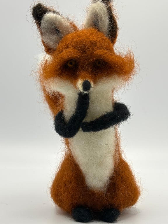 Needle Felt Fox Ornament, Handmade, Realistic Wool Eyes, No Plastic 14cm