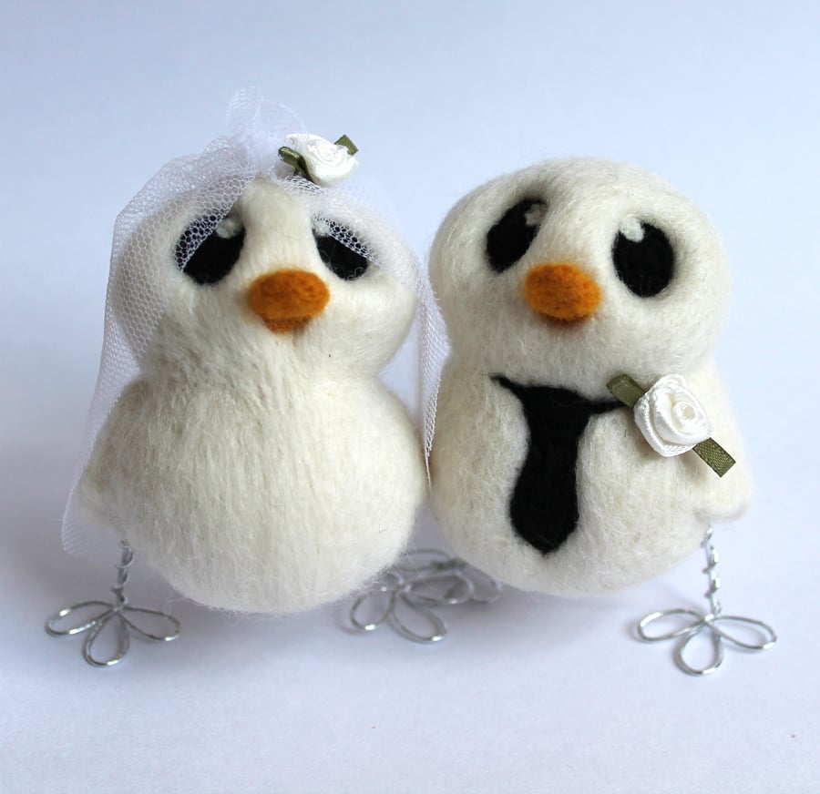 Customisable Love Birds Wedding Cake Topper Bride and Groom Needle Felted Birds