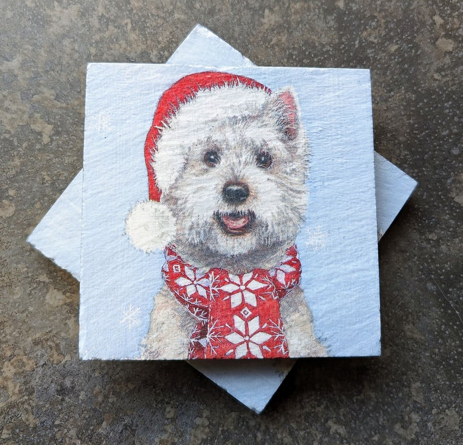 Decoupage Christmas Coaster with Westie Design