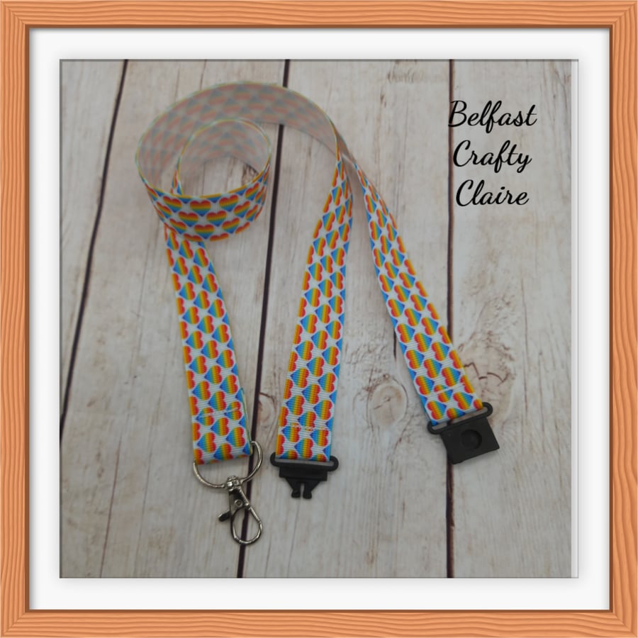 Lanyard Neck Strap - Rainbow Theme - Badge ID Phone Keys Office Travel - Gift