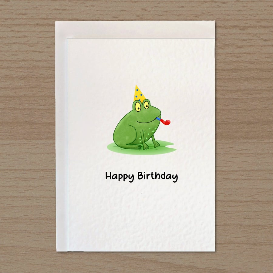 Funny frog card, Birthday greetings card, Frog with party hat, 
