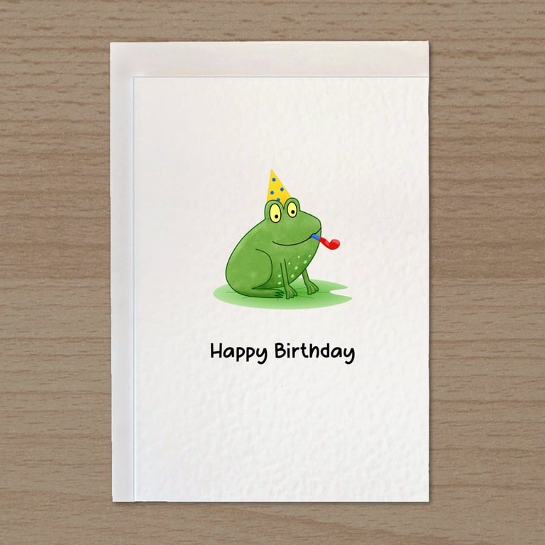 Funny frog card, Birthday greetings card, Frog with party hat, 