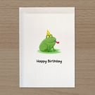 Funny frog card, Birthday greetings card, Frog with party hat, 