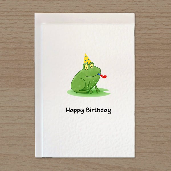 Funny frog card, Birthday greetings card, Frog with party hat, 