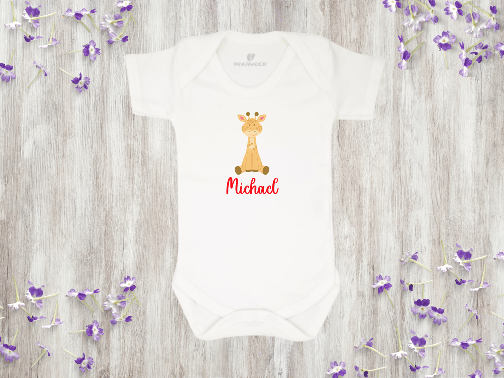 Personalised Giraffe Baby Bodysuit – Cute Baby Grow With Name And Giraffe Design