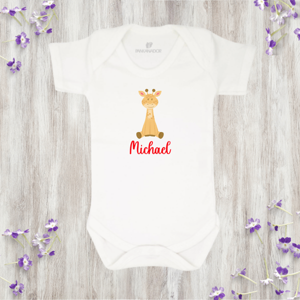 Personalised Giraffe Baby Bodysuit – Cute Baby Grow With Name And Giraffe Design