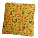 Small Handmade Cotton Zip Pouch in Bees Fabric