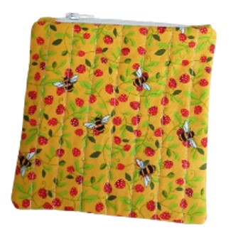 Small Handmade Cotton Zip Pouch in Bees Fabric