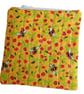 Small Handmade Cotton Zip Pouch in Bees Fabric