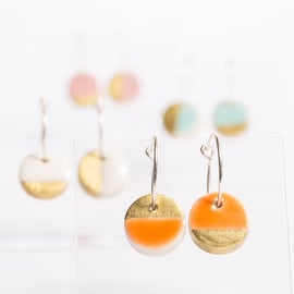 Porcelain Round Orange & Gold Hoop Earrings