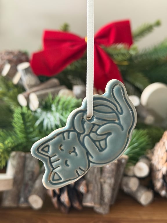 Handmade Ceramic Cat Christmas ornament-Hanging Decoration For Cat Lovers