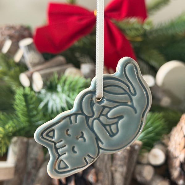 Handmade Ceramic Cat Christmas ornament-Hanging Decoration For Cat Lovers