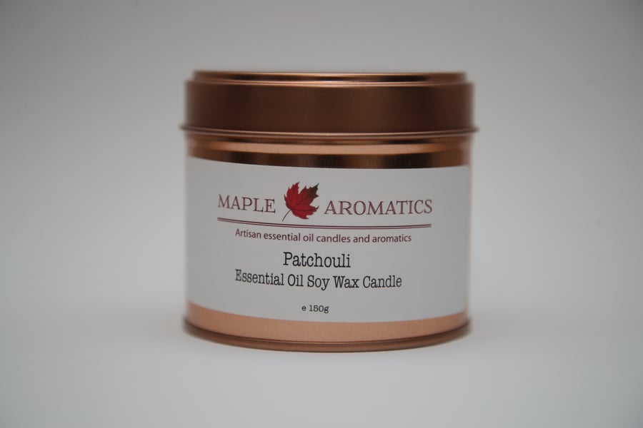 Maple Aromatics Patchouli Soy Wax Rose Gold 150g Candle Tin
