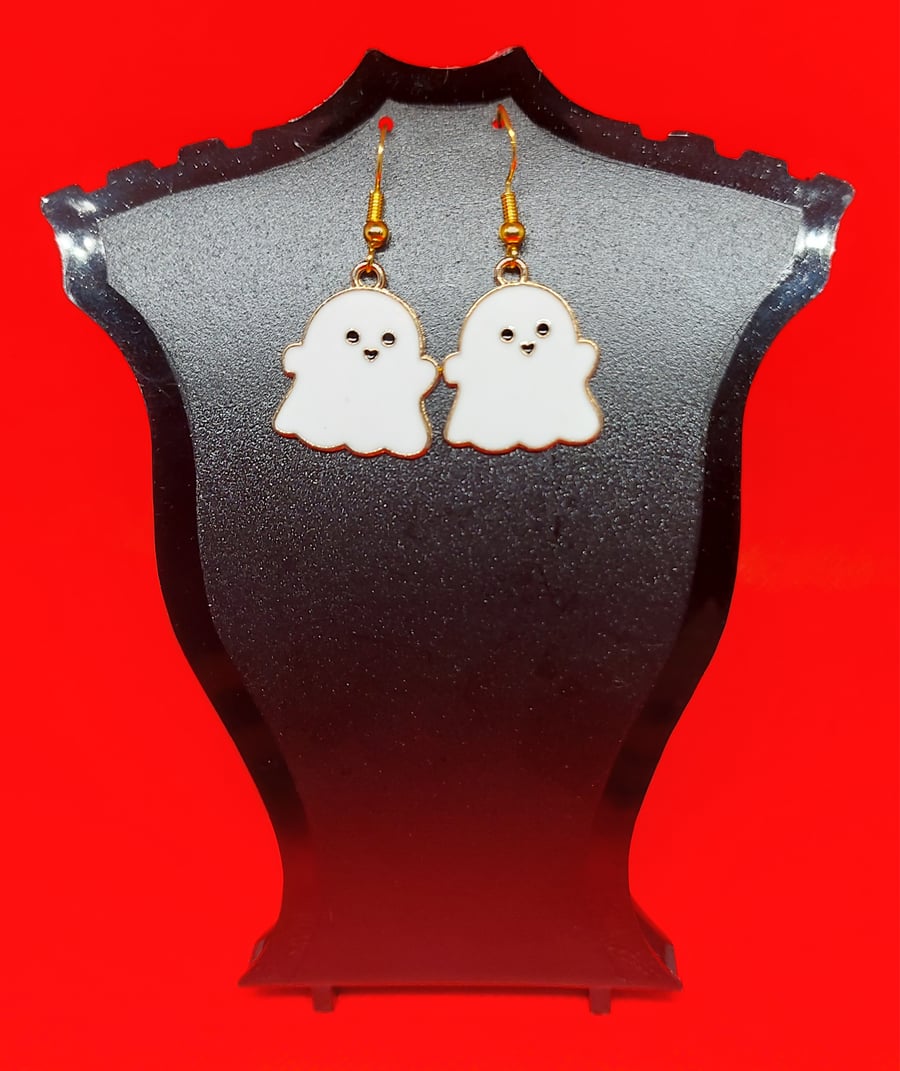 Adorable little enamel ghost earrings