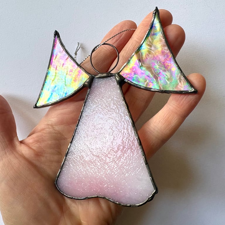 Pink and iridescent stained glass Christmas angel, Christmas decoration
