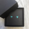 Turquoise glitter enamel heart studs. Sterling silver studs.