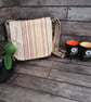 Upcycled Coffee Sack -  Crossbody Shoulder Bag - Beige Red and Green Stripe