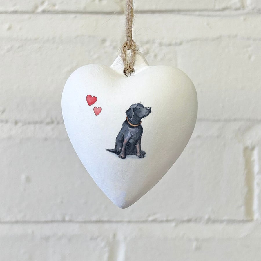 Labrador Black Ceramic Heart Bauble