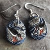 Ceramic and sterling silver Oystercatcher drop earrings