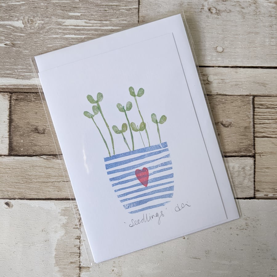 Hand Printed Greetings Card Seedlings