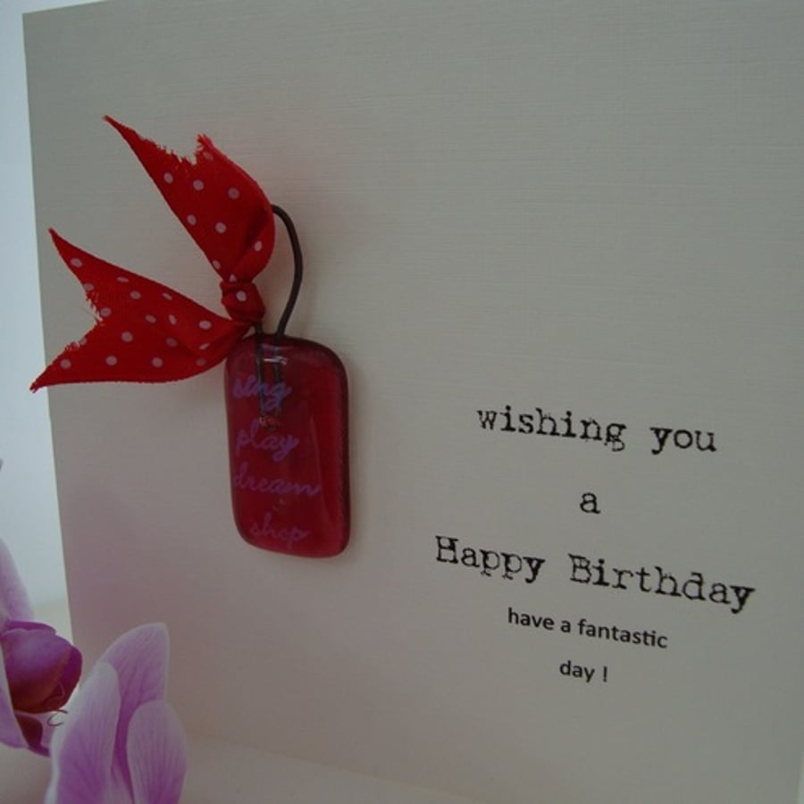  birthday card with fused glass hanger