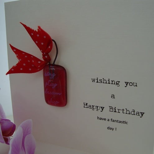  birthday card with fused glass hanger