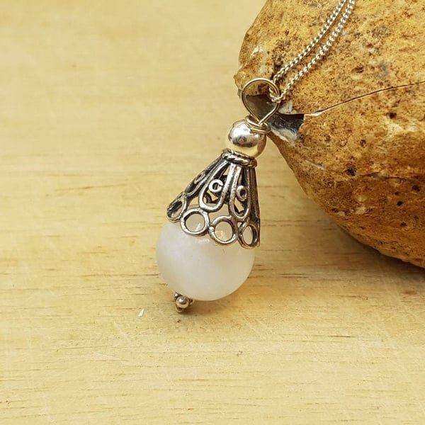 Selenite Pendant. Minimalist Bali silver cone necklace