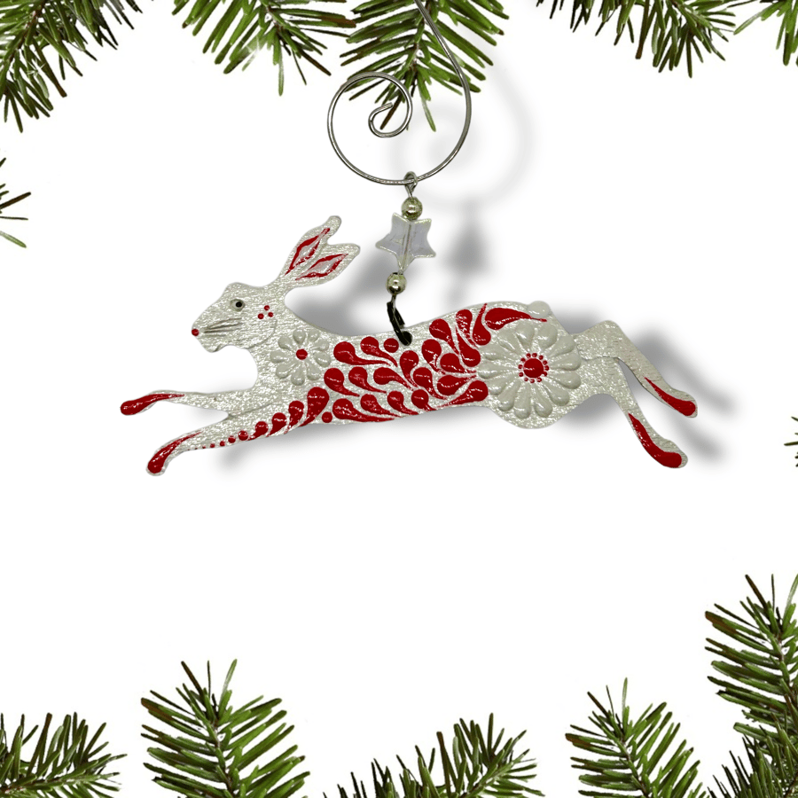 Hand-painted wooden Running Hare