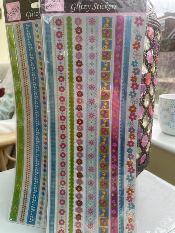 Glitzty paper ribbon stickers, 2 packs 9 - 30cm ribbon strips in each pack