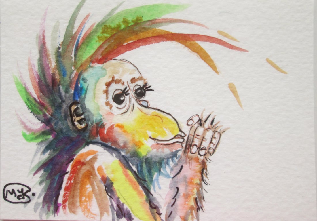 Orangutan Monkey Miniature ACEO painting