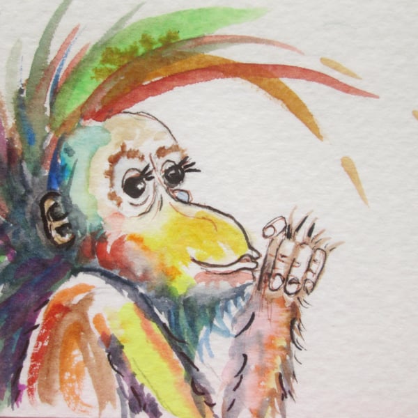 Orangutan Monkey Miniature ACEO painting