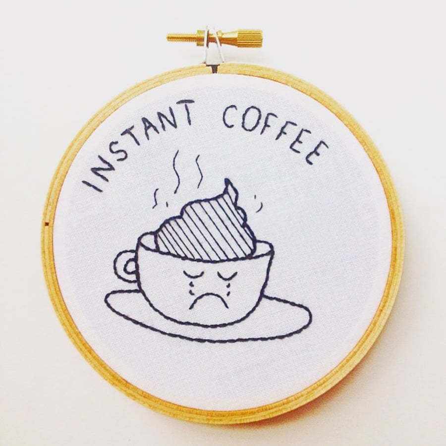 Coffee lover embroidery hoop, coffee shop art, coffee textile art